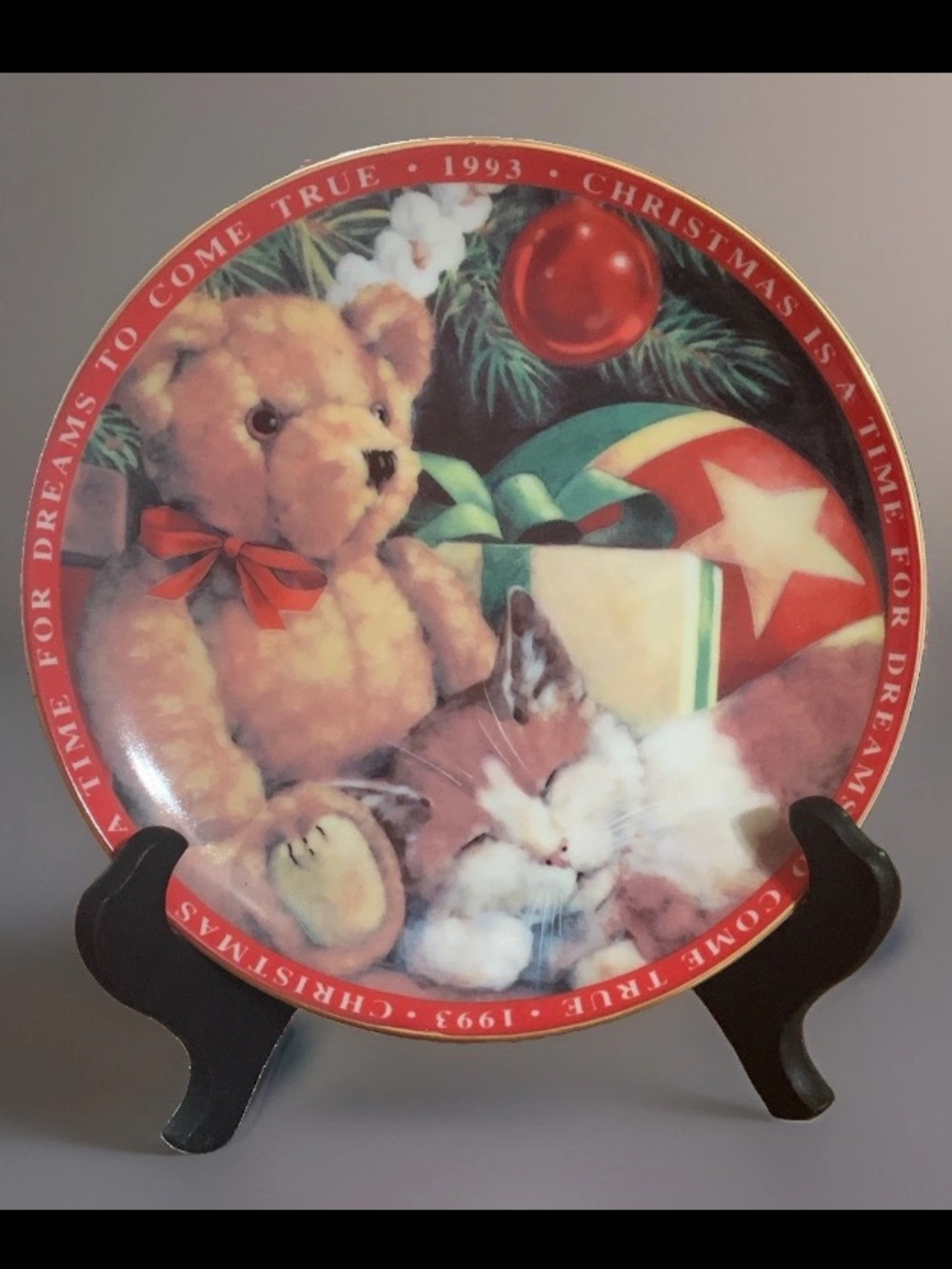 American Greetings 1993  "Forget Me Not" Bear Christmas Keepsake Plate